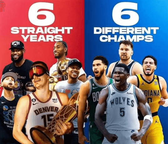 El campeonato de la NBA pertenece a diferentes equipos durante 6 años consecutivos